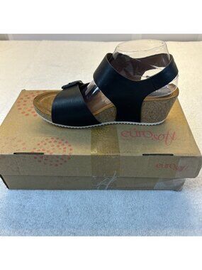 Eurosoft by Sofft Emylee Sandals Women's SZ 10 Black Wedge Heel